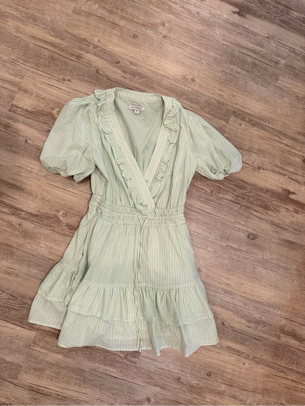 Pastel Mint Striped Ruffle Wrap Mini Dress